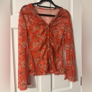SHEIN Orange Floral Sheer Blouse Women’s Size Medium